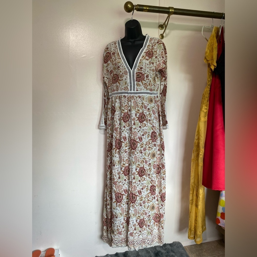 LUCCA- vintage Floral embroided lace Maxi Dress - Picture 6 of 8